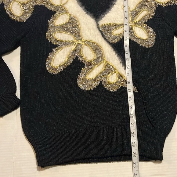 VTG-80’s-Franco Valeri-S-black/white/gold-Angora, V-neck, long sleeve, sweater. - Picture 13 of 14